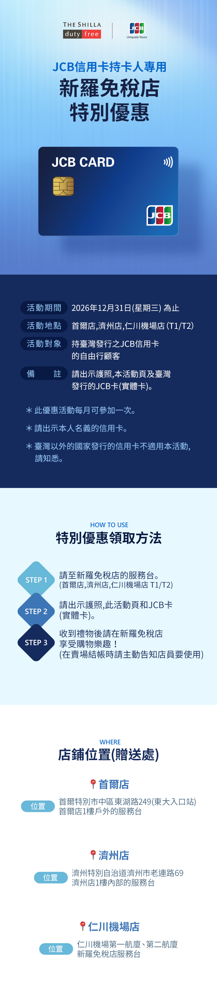 JCB信用卡持卡人專用新羅免稅店特別優惠